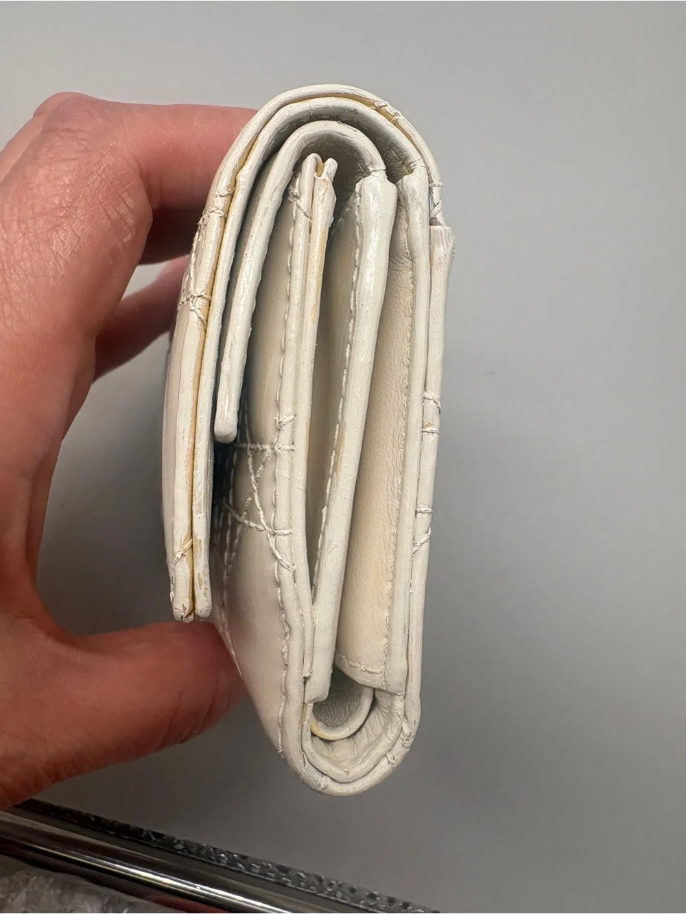 Christian Dior Lady Dior Lotus Cannage Wallet White Leather Entrupy COA